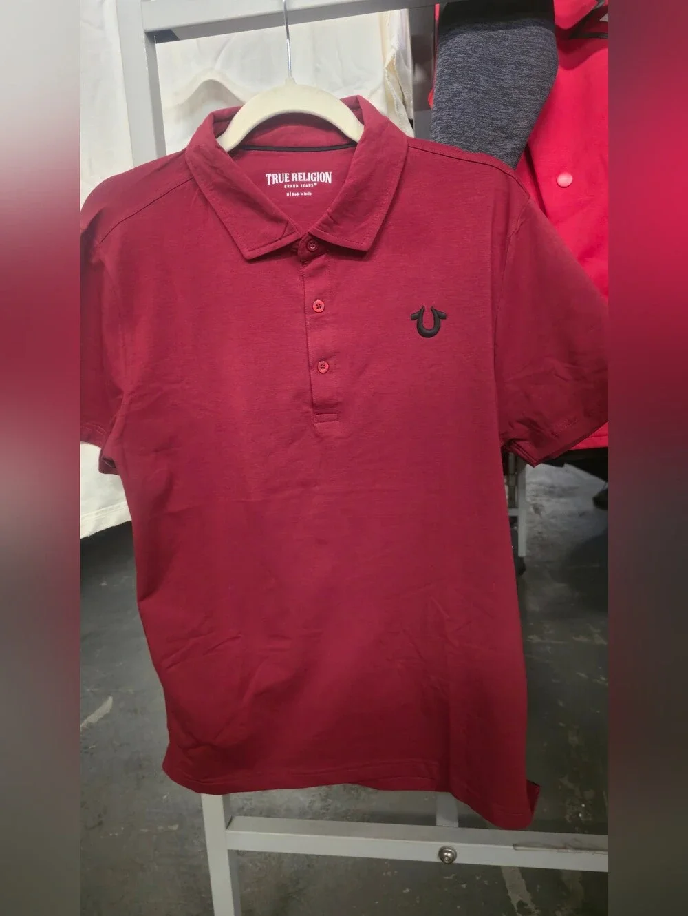 True Religion Men's Dark Red Polo with Black Embroidered Logo